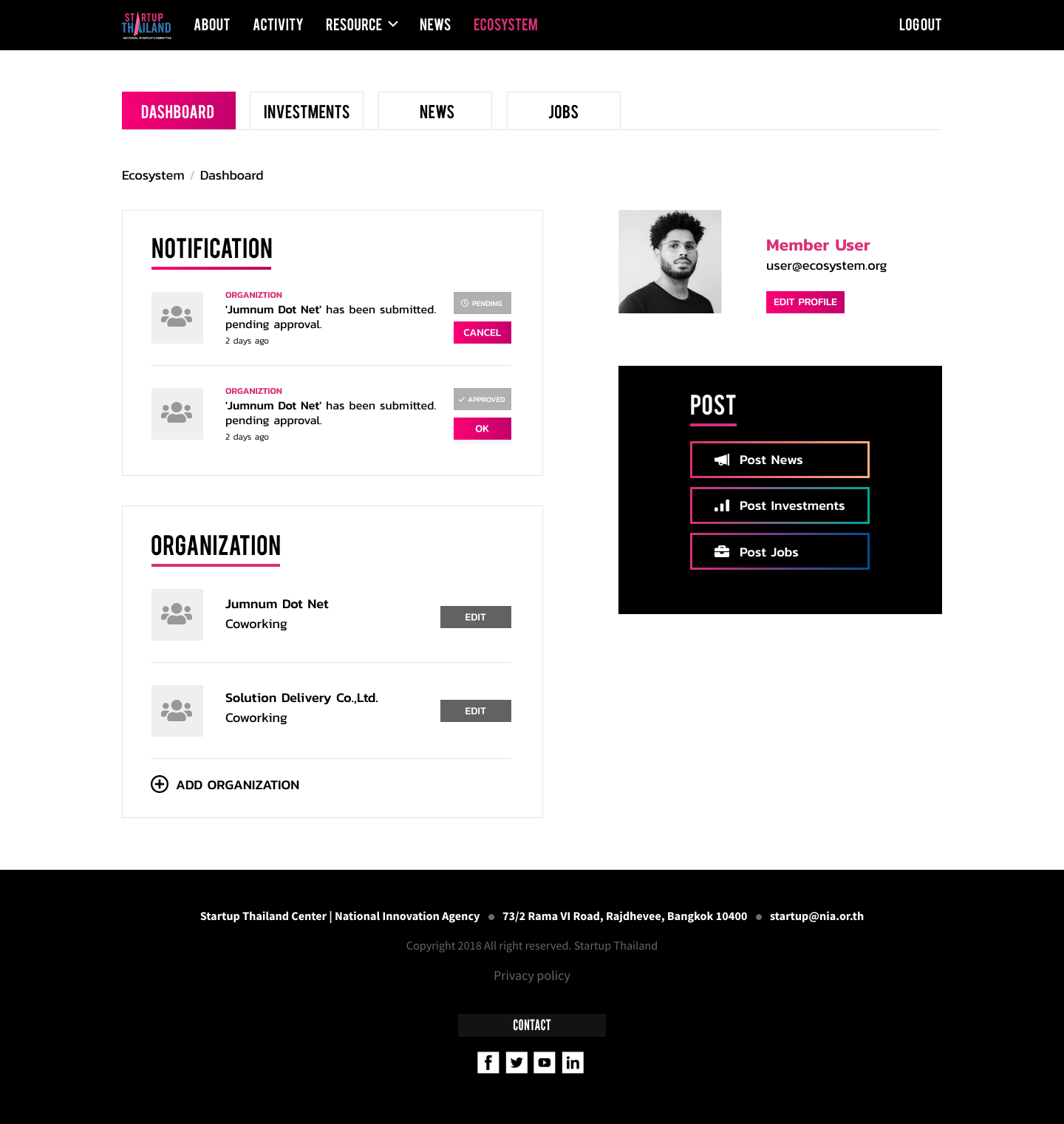 user dashboard